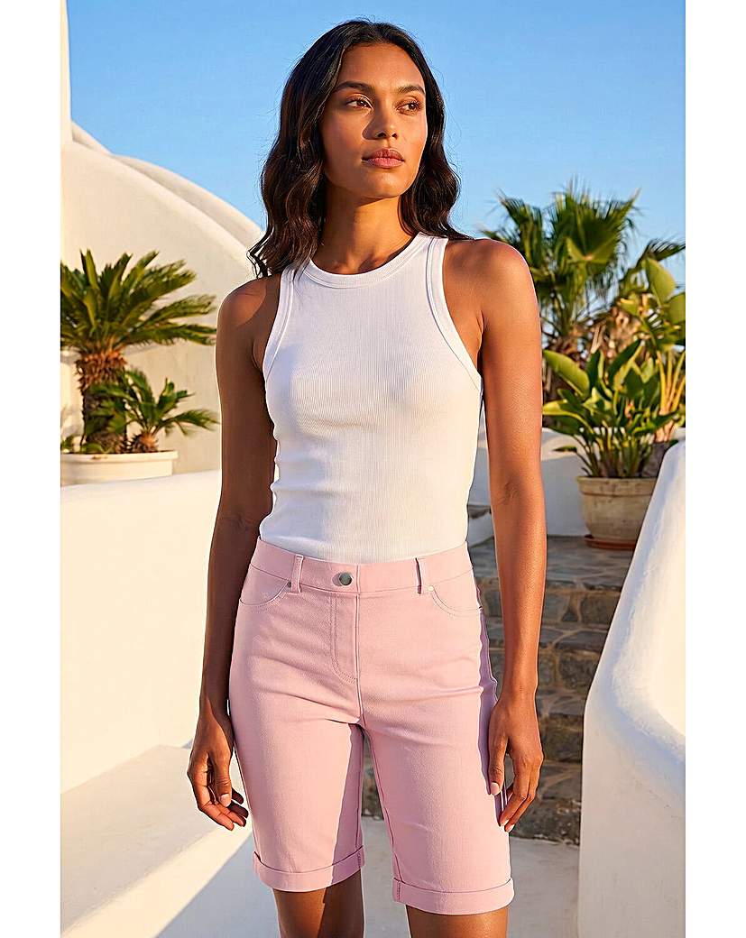 Roman Elastic Waist Turn Up Stretch Shorts, Pink, Size 18, Women - Image 4