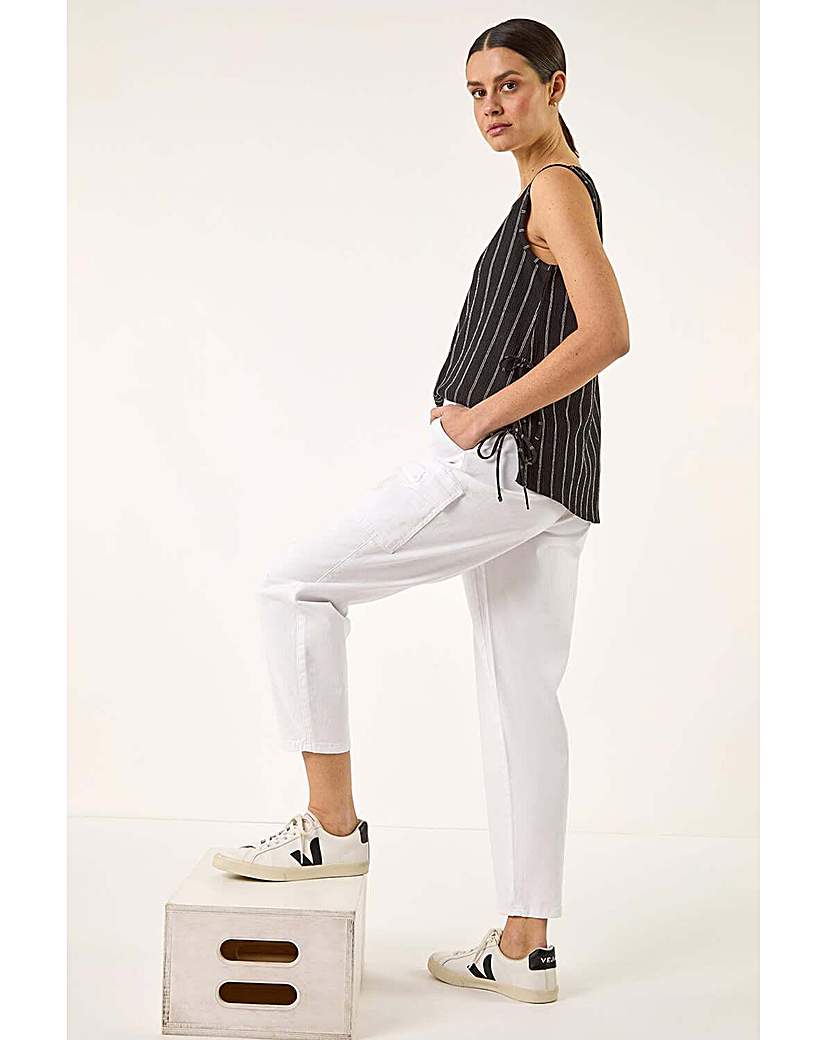Roman Originals - Women's - Elastic Waist Stretch Trousers - White - Size 12