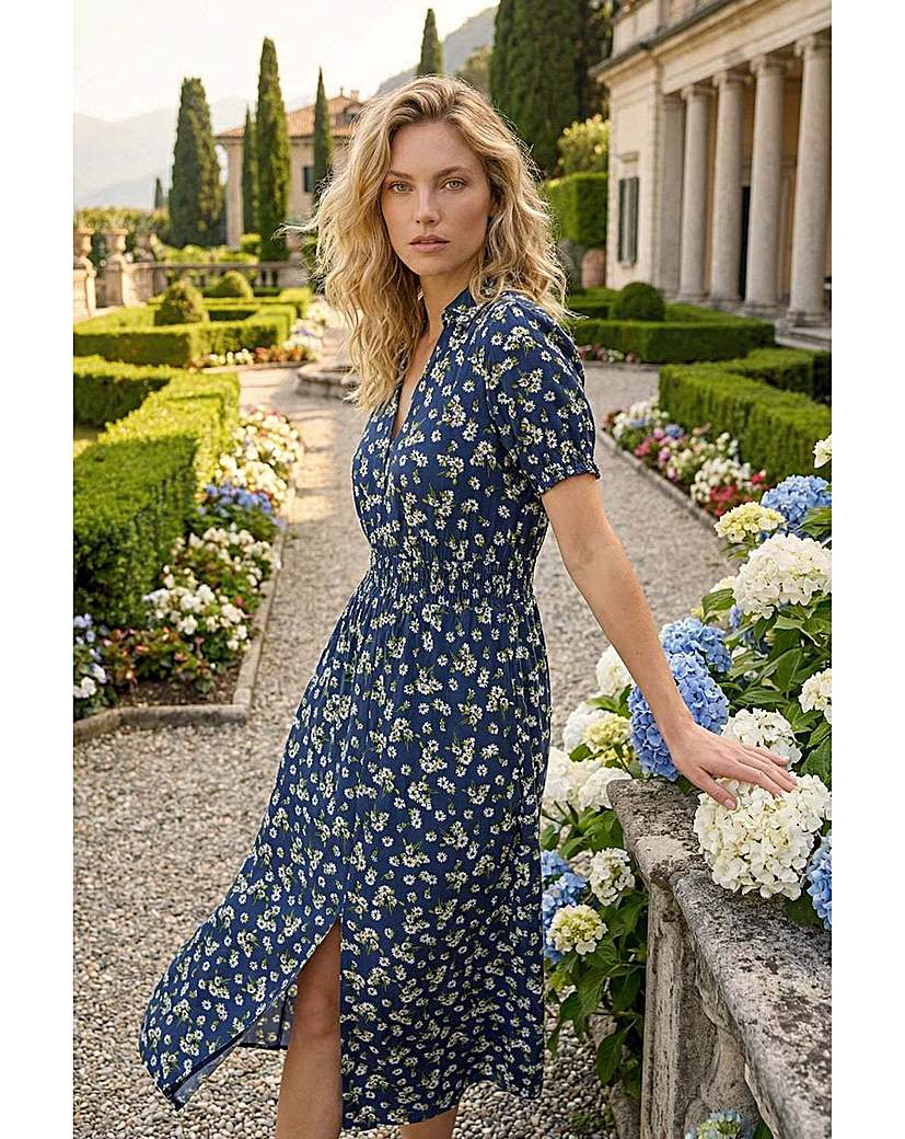 Roman Originals Women's Navy Roman Ditsy Print V-Neck Midi Dress