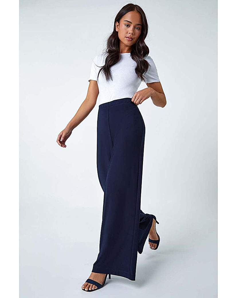 Roman Petite Women's Navy Wide Leg Stretch Trouser Size 18 - Image 5