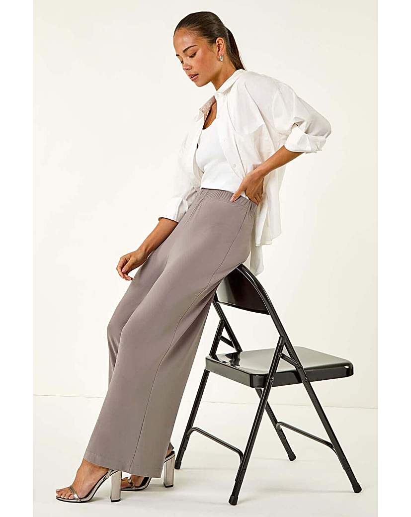 Roman Taupe Petite Wide Leg Stretch Trousers - Image 4
