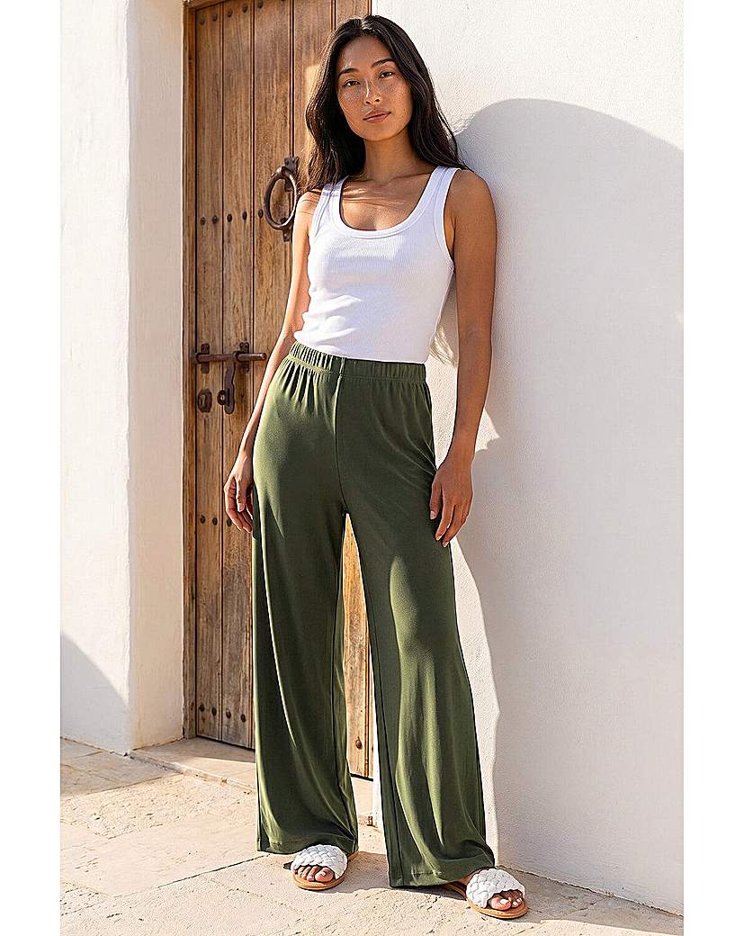 Roman Petite Wide Leg Stretch Trouser, Khaki, Size 14P, Women - Image 5
