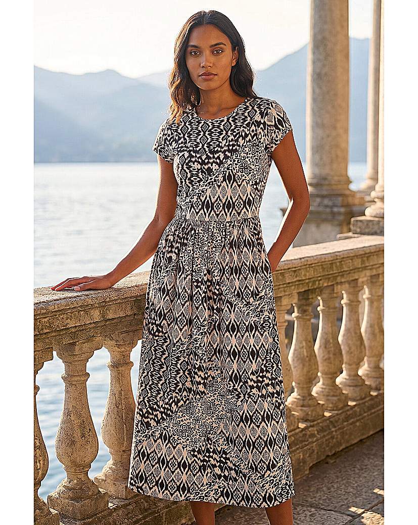Roman Originals Women's Brown Roman Abstract Print Midi Dress Size 18