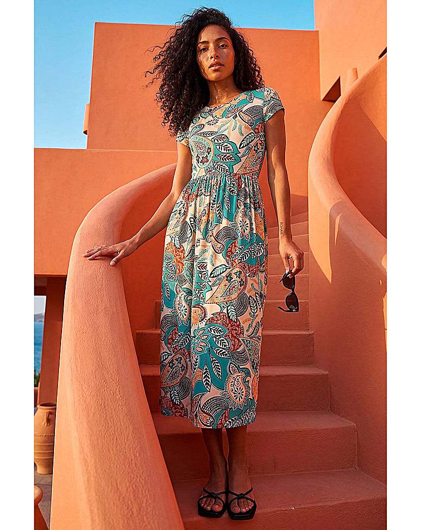 Roman Originals Women's Light Roman Paisley Short Sleeve Midi Dress