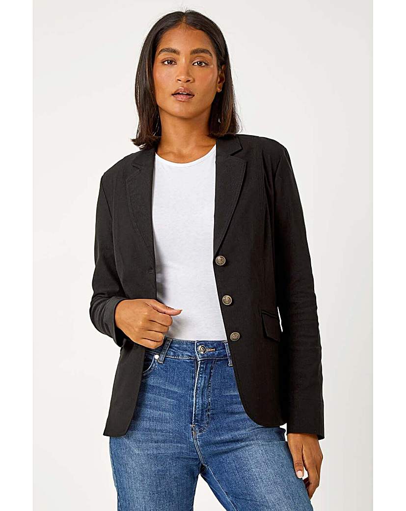 Roman Originals Women's Black Roman Button Detail Stretch Blazer Size 20