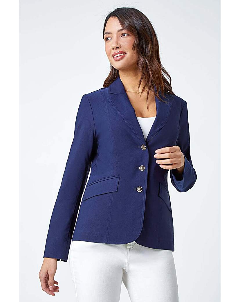 Roman Women's Navy Button Detail Stretch Blazer In Size 18 - Image 3
