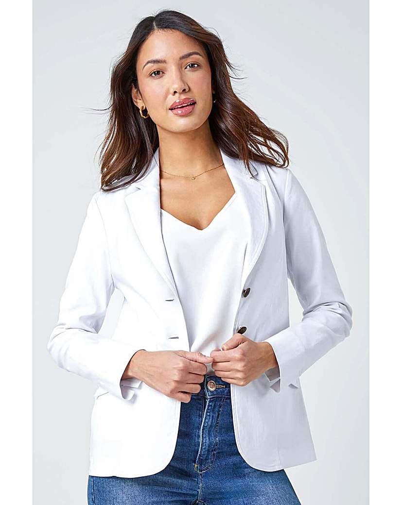 Roman Womens Button Detail Stretch Blazer - White - Size 20 UK - Image 6