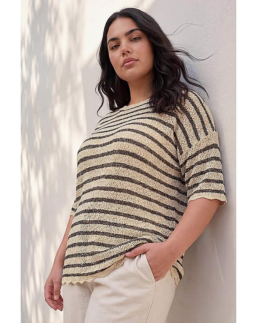 Roman Curve Women's Black Scallop Hem Stripe Knit 22/24