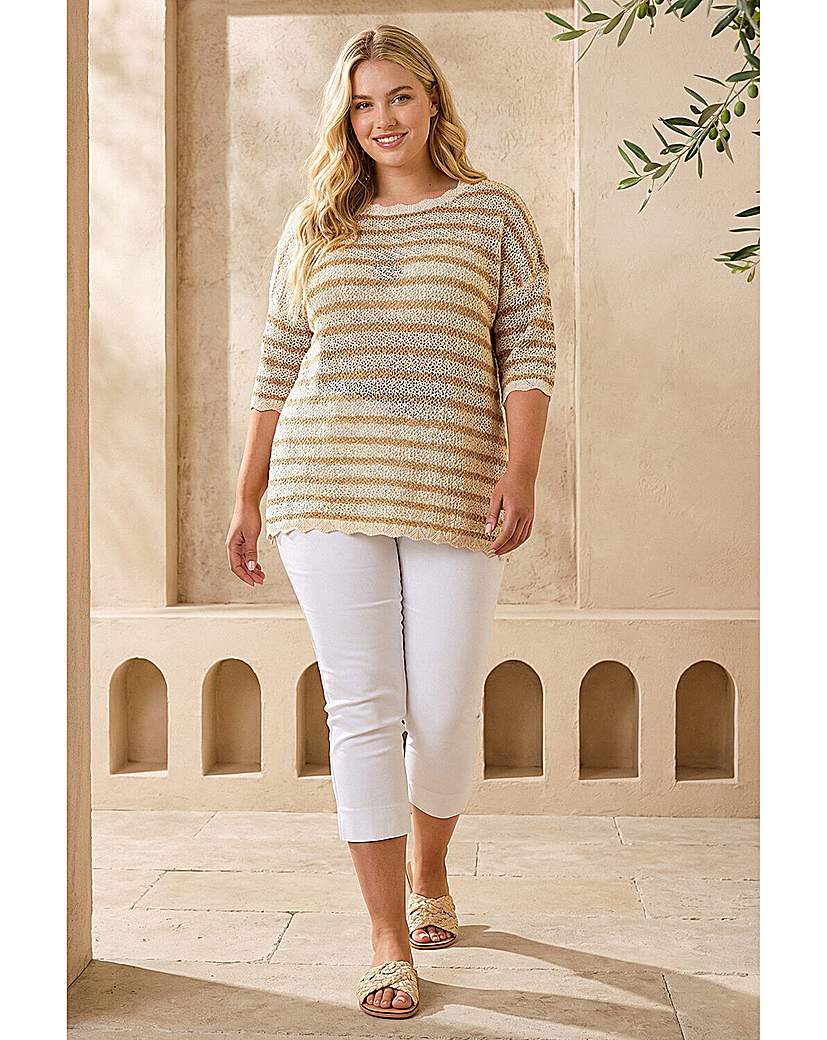 Roman Curve Women's Natural Scallop Hem Stripe Knit Size 16