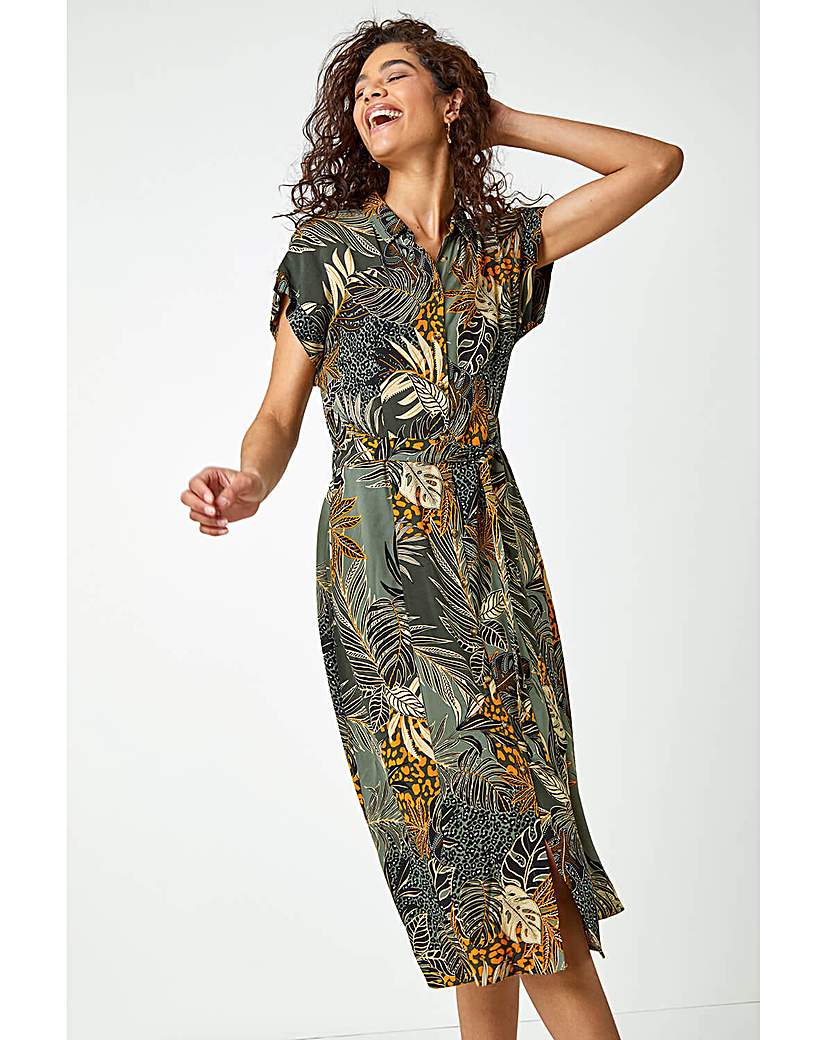 Roman Tropical Leaf Print Shirt Dress | Ambrose Wilson