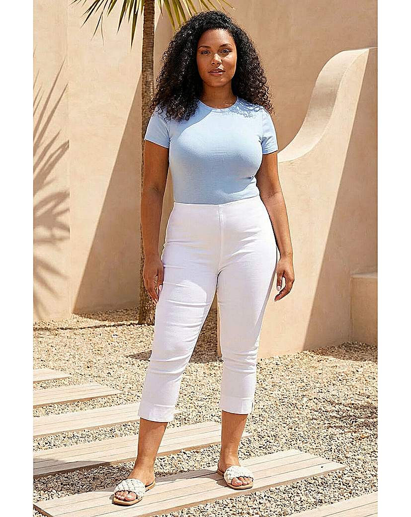 Roman Women's Curve Cropped Elastic Waist Stretch Trouser in White | Size: 26-28 - Image 3