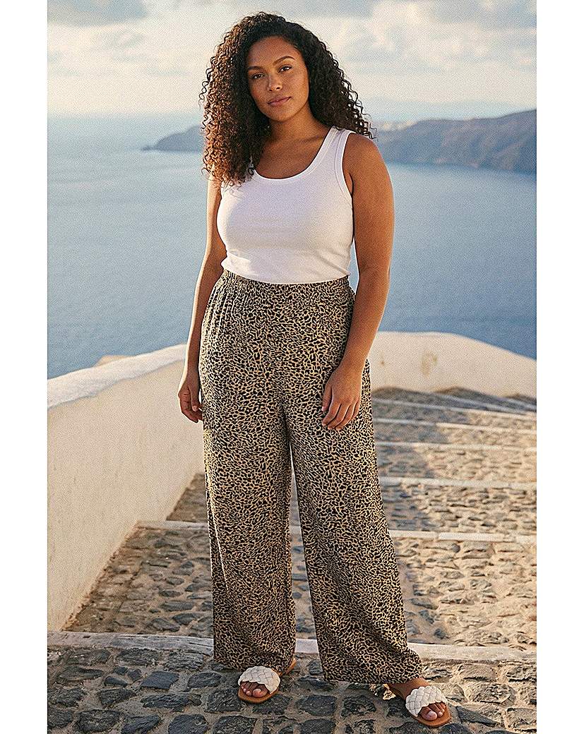 Roman Women's Natural Curve Textured Animal Print Wide Leg Trousers In | Size: 20 - Image 2