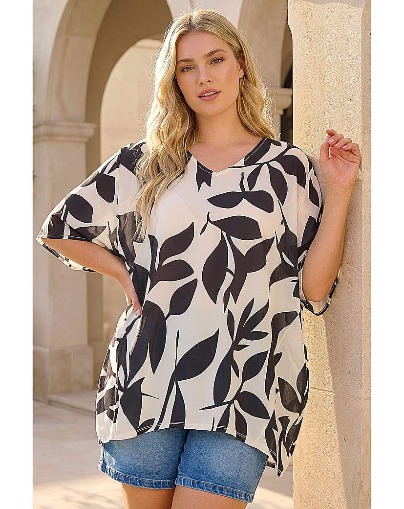 Roman Curve Leaf Print Cocoon Top