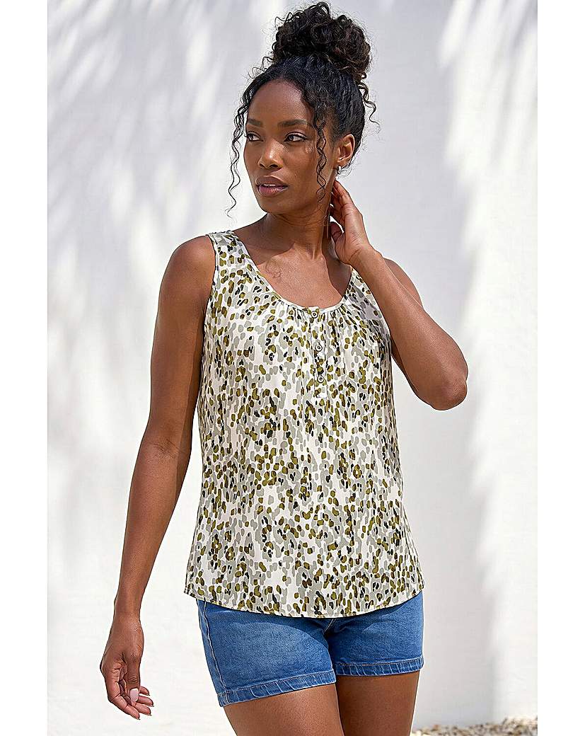 Roman Originals Women's Khaki Roman Abstract Spot Print Button Vest Size 20