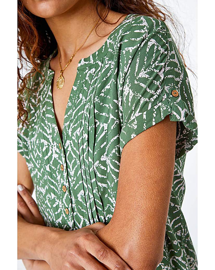 Roman Women's Khaki Abstract Print Button Detail Top In | Size: 14 - Image 3