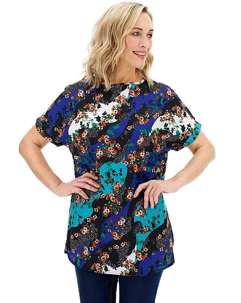 Black/Blue Print Longer Length Boxy Top
