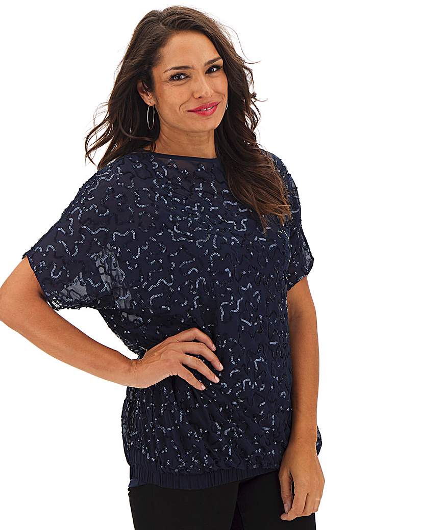 Navy All Over Embellished Sequin Top
