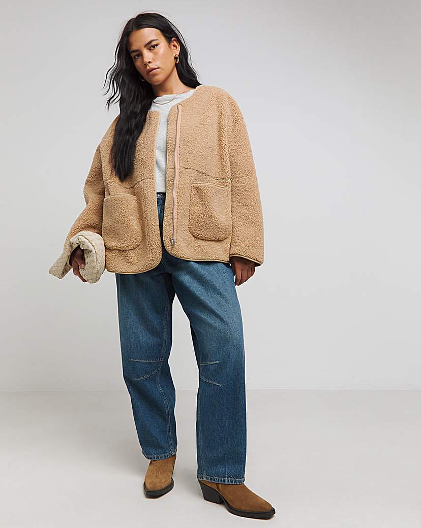 Natural Round Neck Borg Jacket
