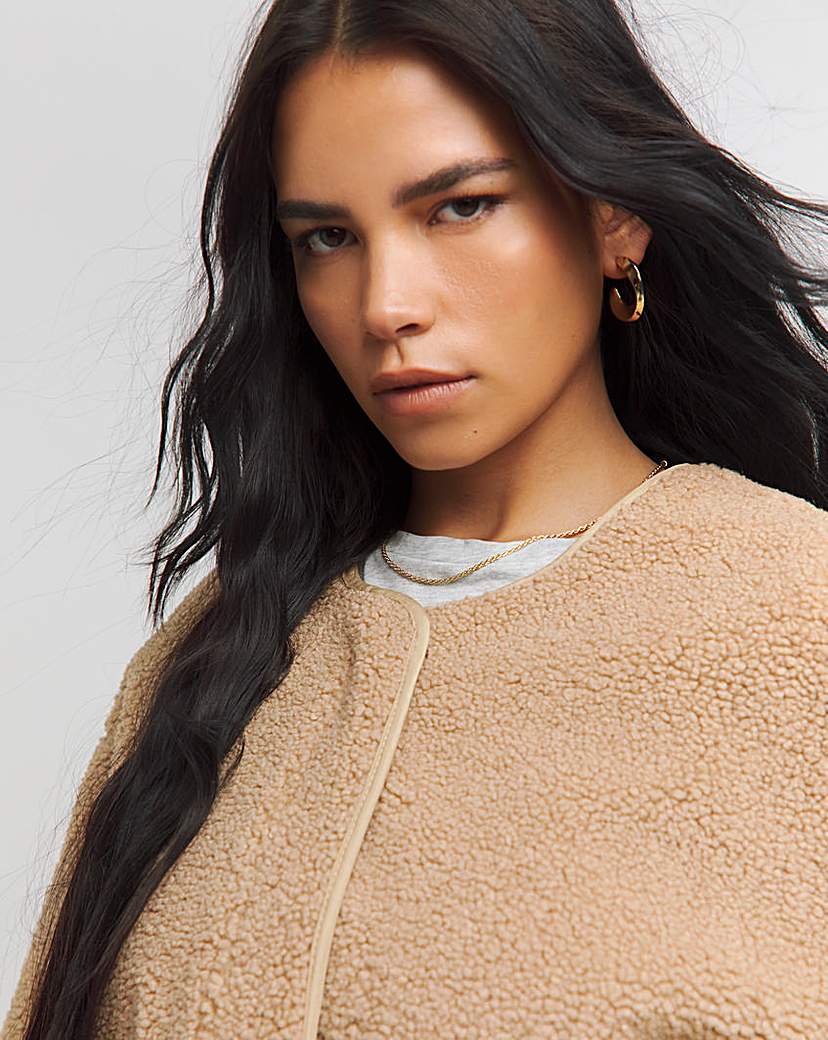 Natural Round Neck Borg Jacket