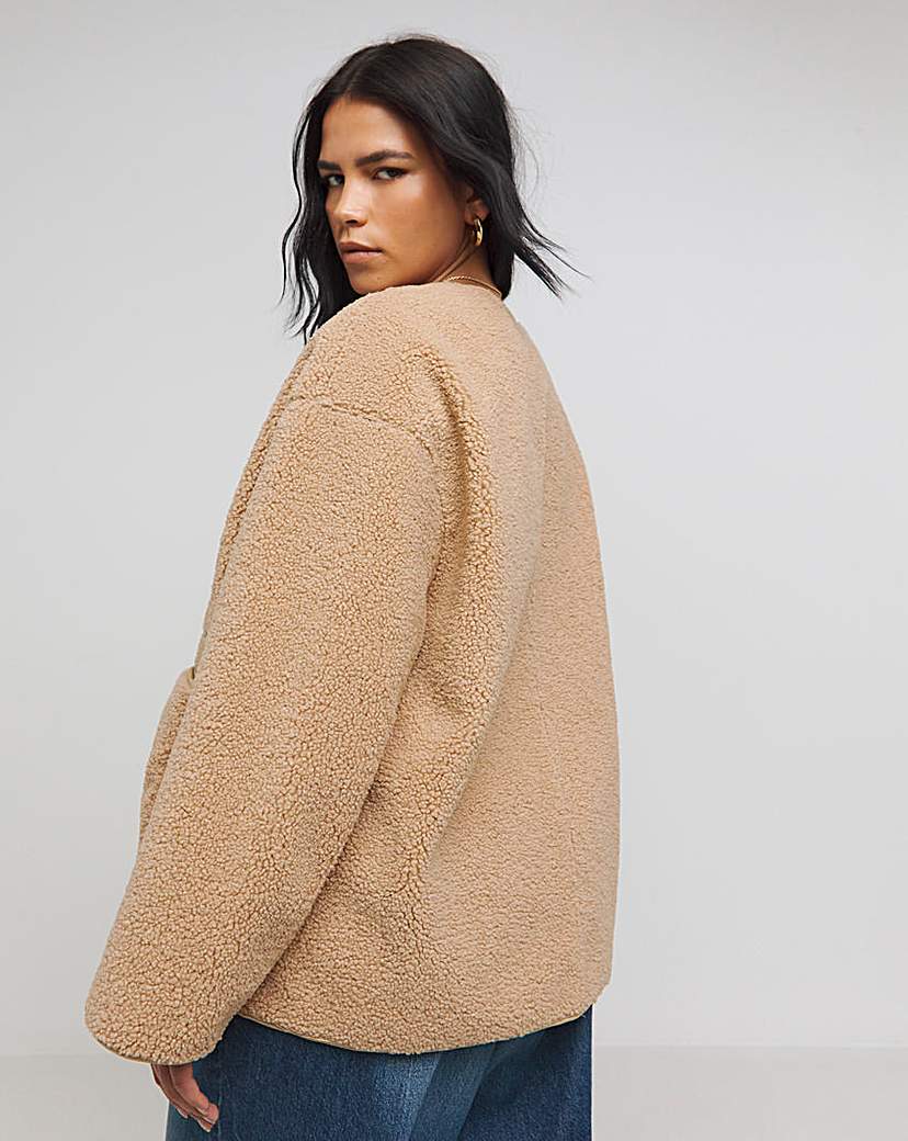 Natural Round Neck Borg Jacket