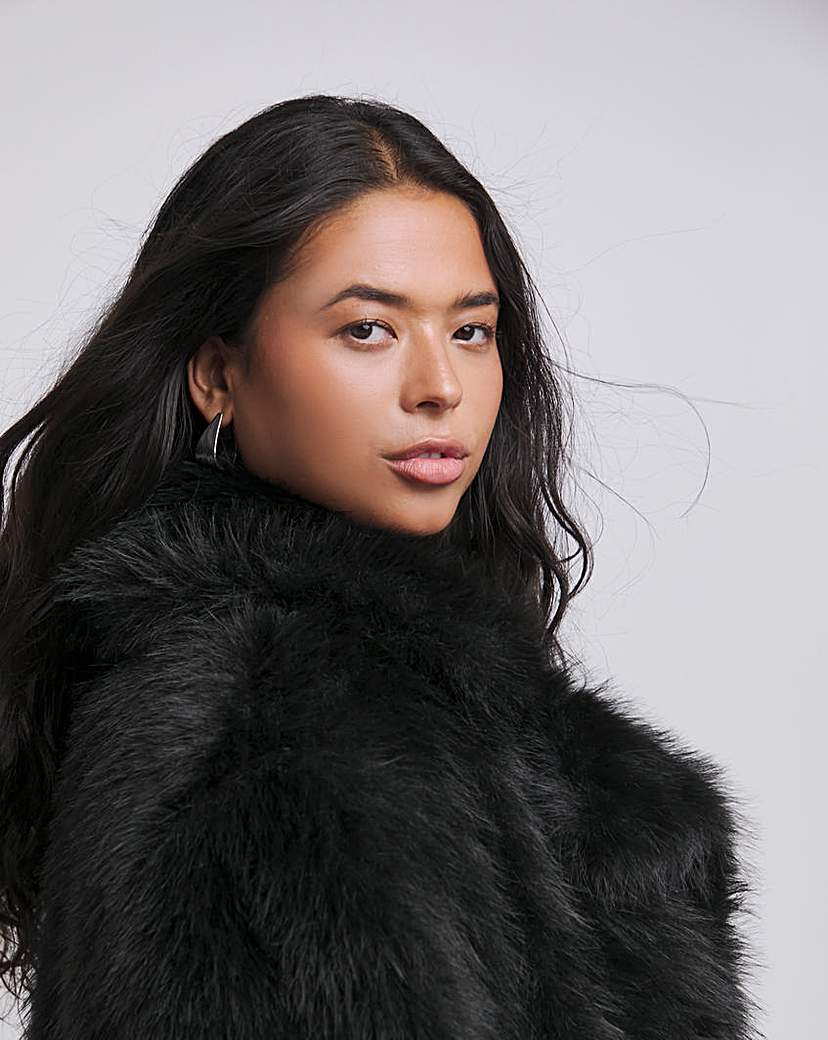 Black Collar Revere Faux Fur Coat