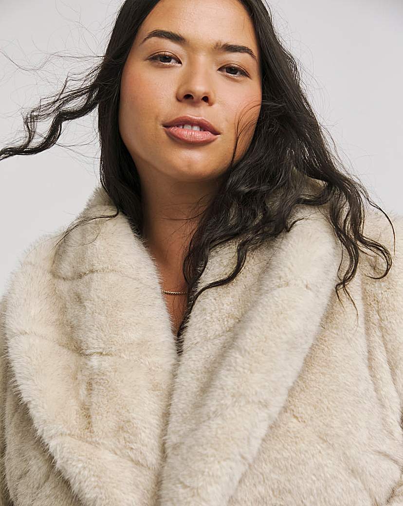Cream Chevron Faux Fur Maxi Coat
