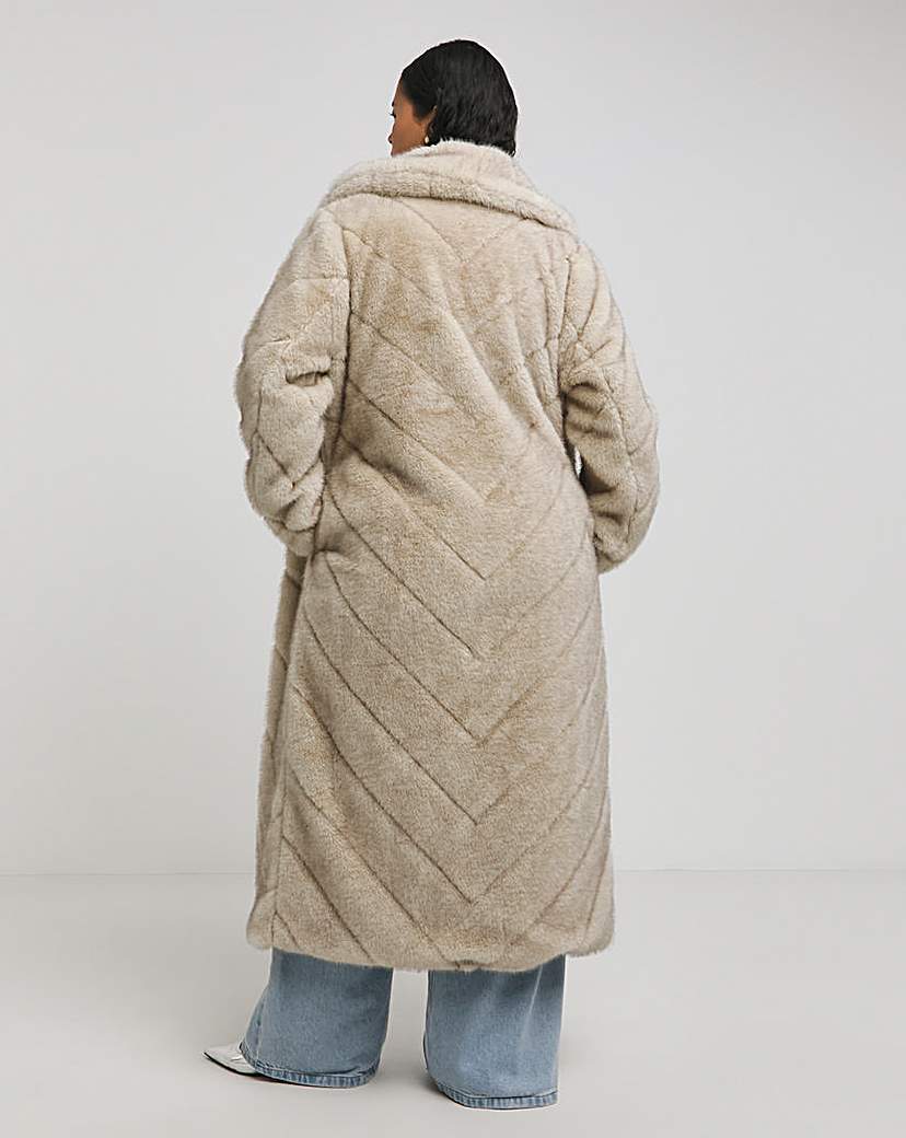 Cream Chevron Faux Fur Maxi Coat