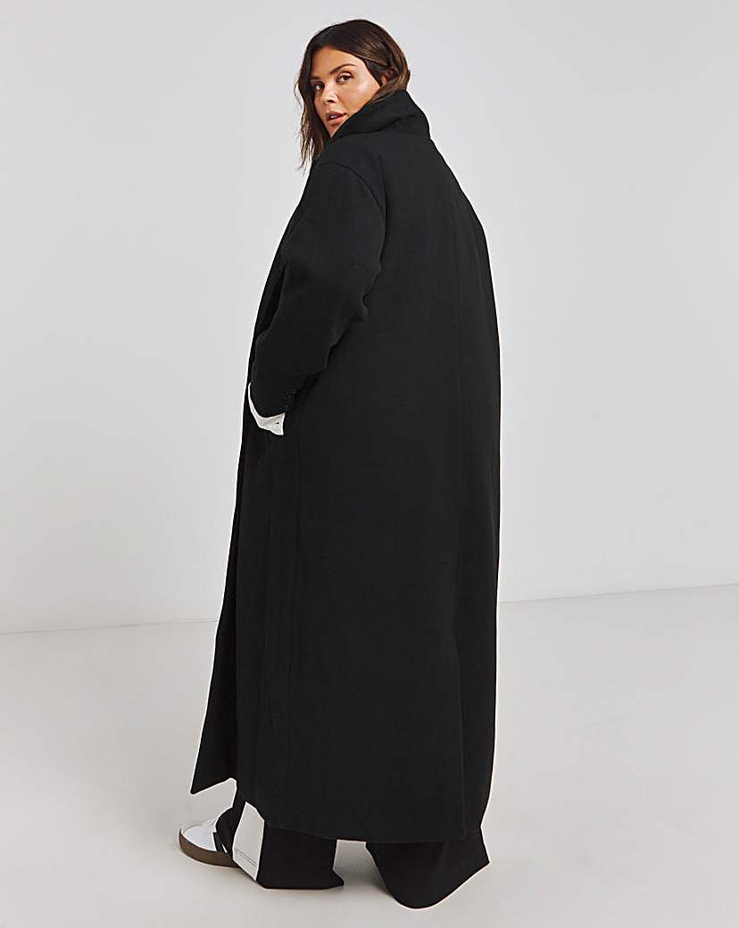 Black Faux Wool Maxi Coat
