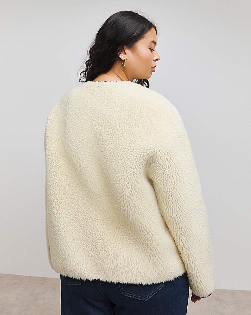 Cream Duffle Round Collar Borg Jacket