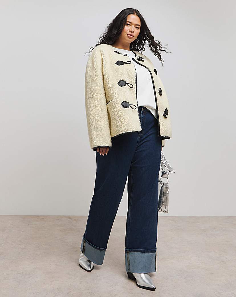 Cream Duffle Round Collar Borg Jacket