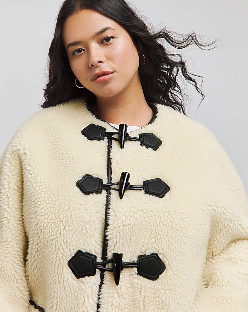 Cream Duffle Round Collar Borg Jacket