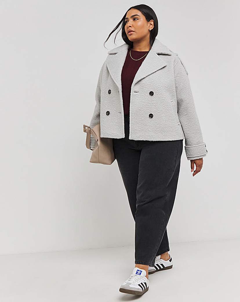 Grey Cropped Faux Wool Trench