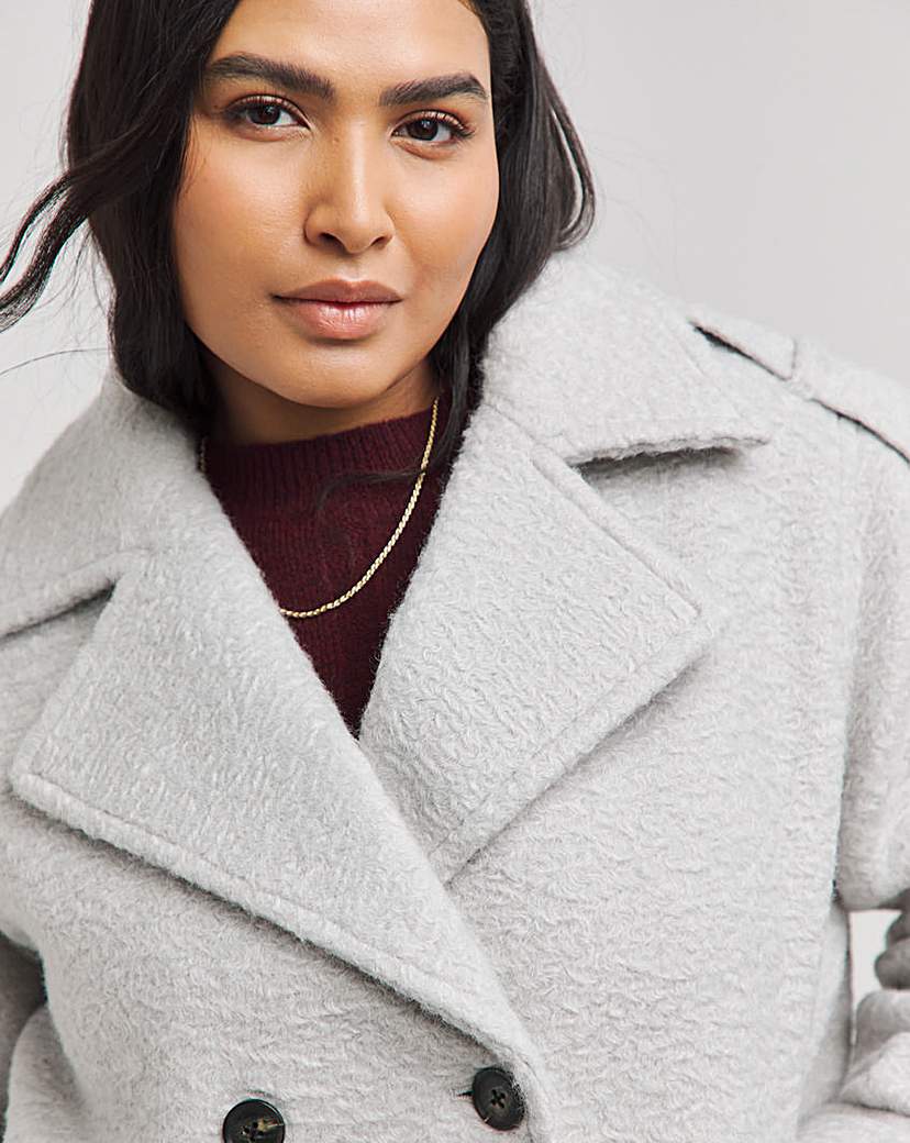 Grey Cropped Faux Wool Trench
