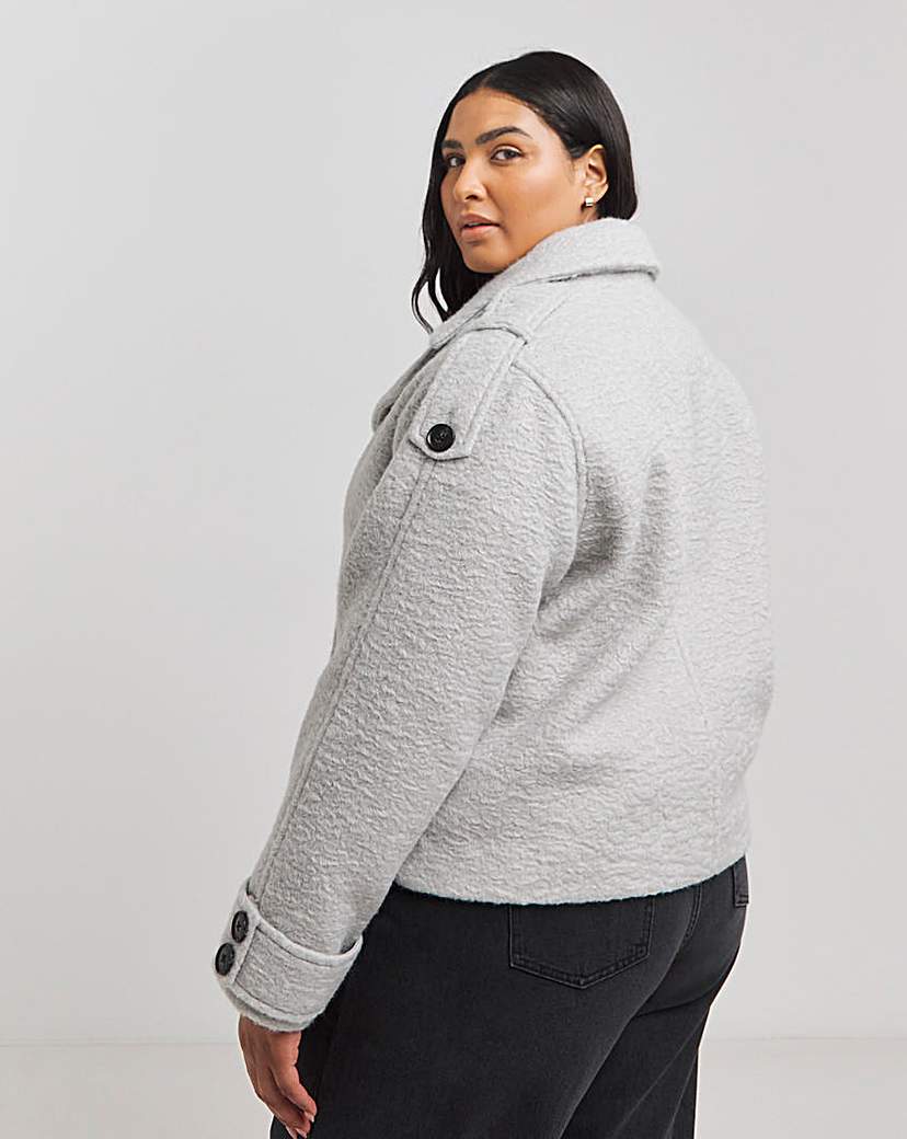 Grey Cropped Faux Wool Trench