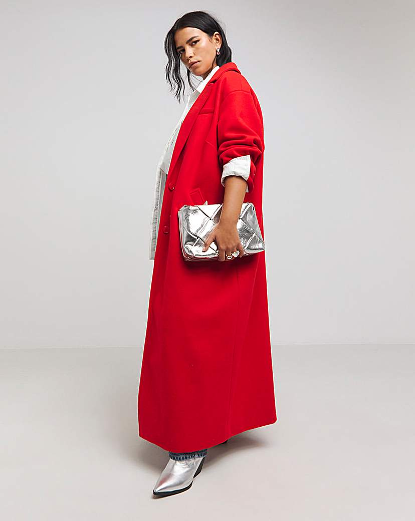 Red Faux Wool Maxi Coat