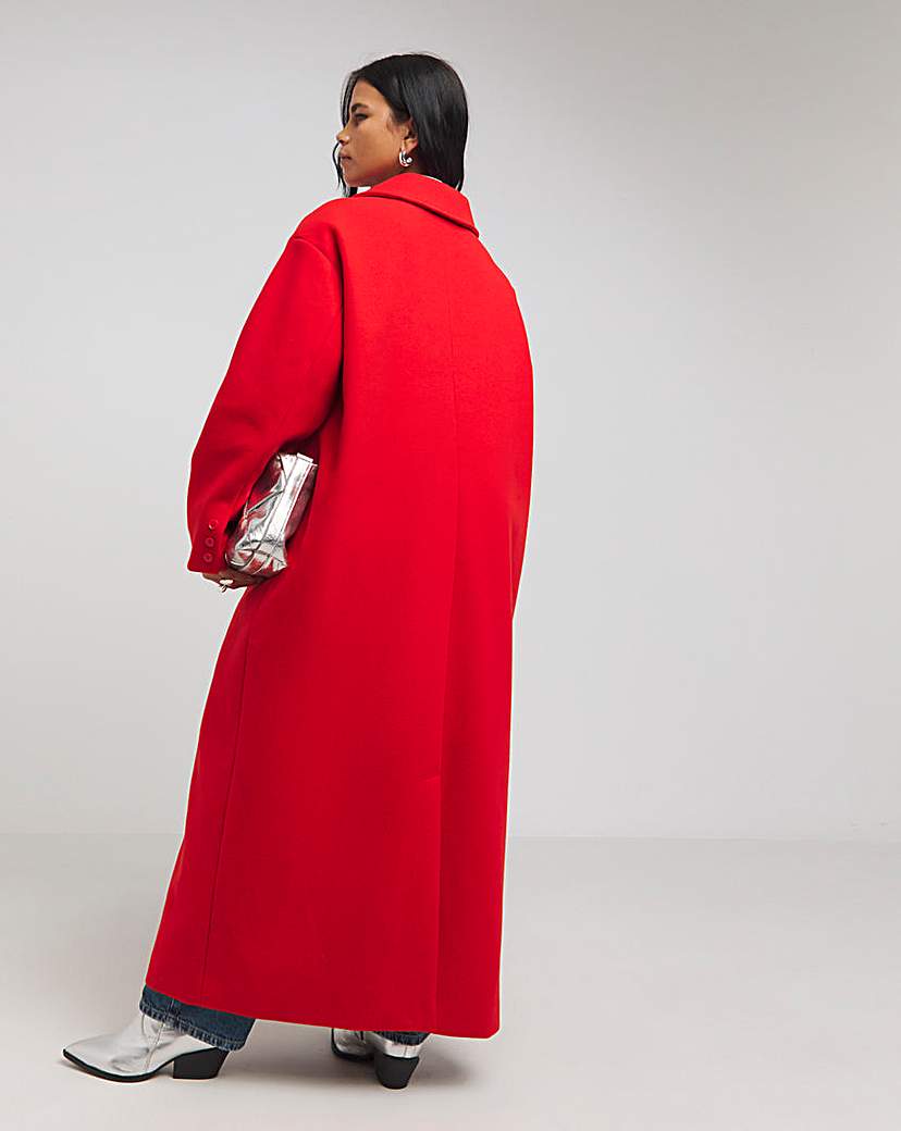 Red Faux Wool Maxi Coat