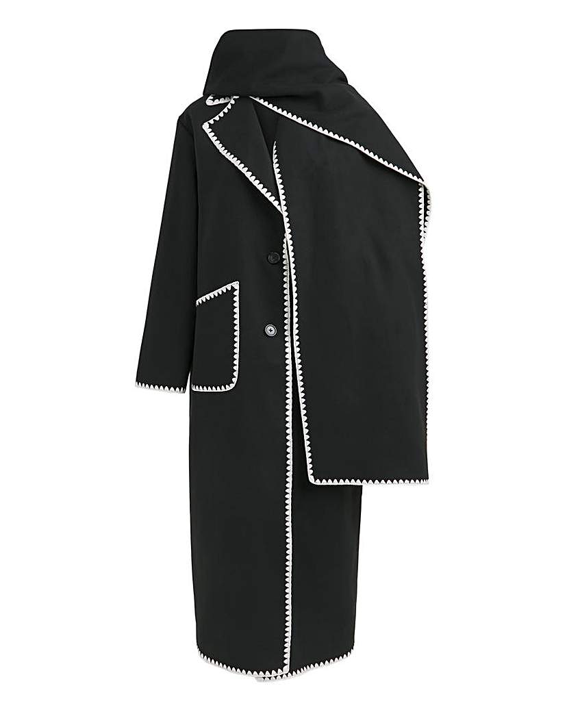 Black Blanket Stitch Maxi Scarf Coat