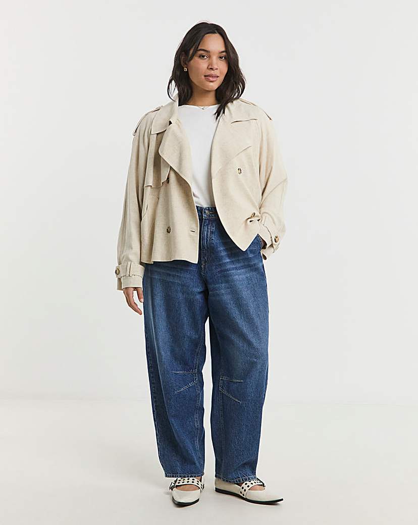 Neutral Cropped Linen Trench
