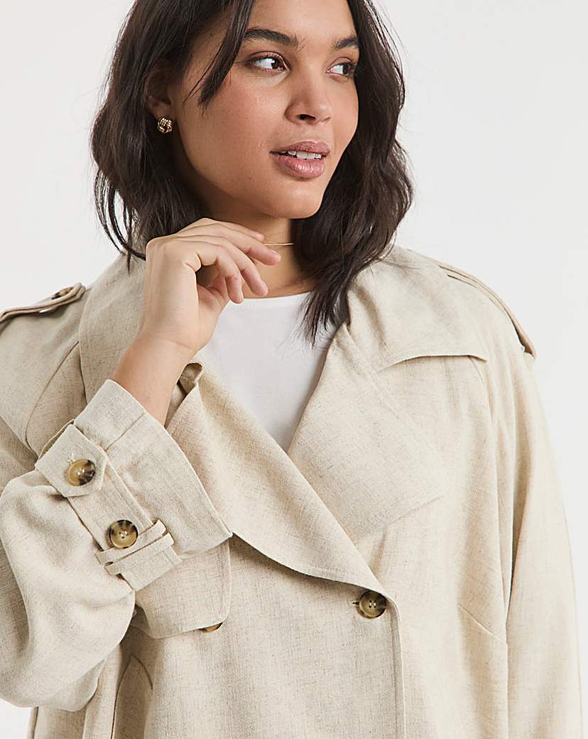 Neutral Cropped Linen Trench