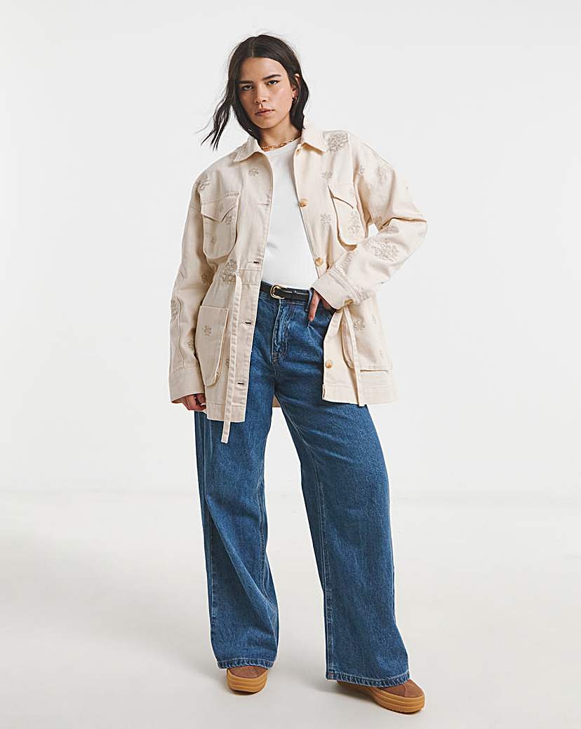 Stone Floral Embroidered Utility Jacket