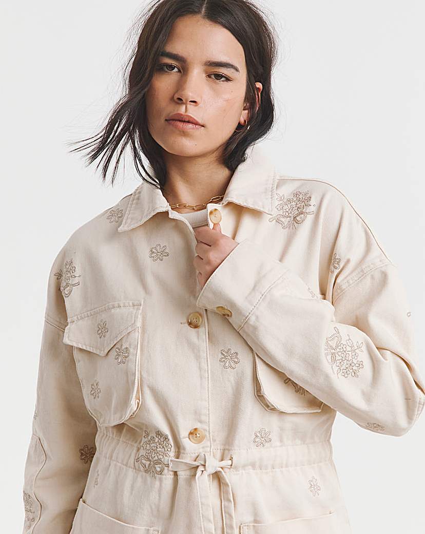 Stone Floral Embroidered Utility Jacket