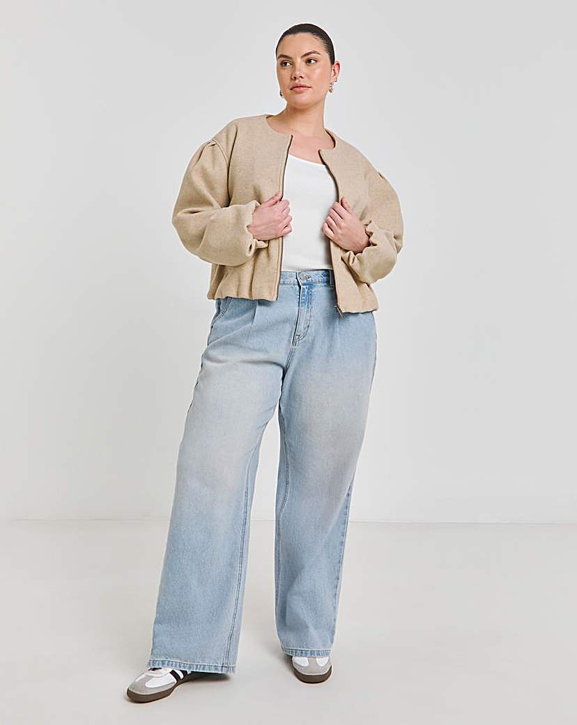 neutral Bubble Hem Round Collar Jacket