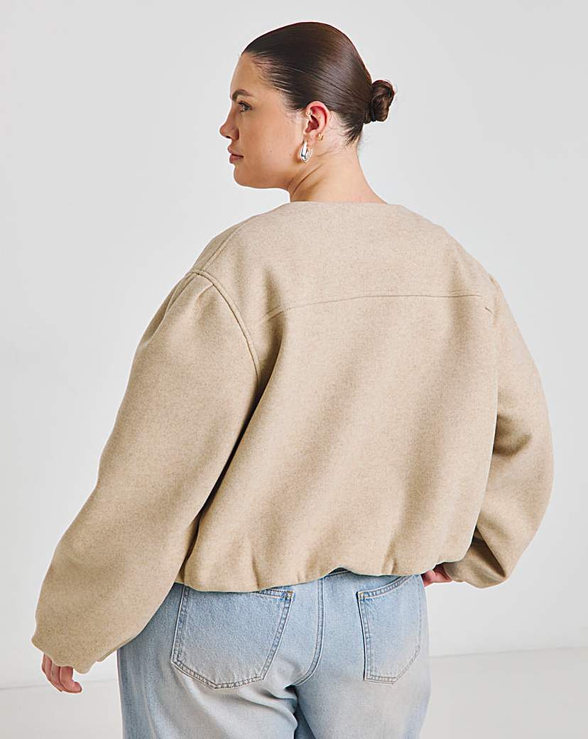 neutral Bubble Hem Round Collar Jacket