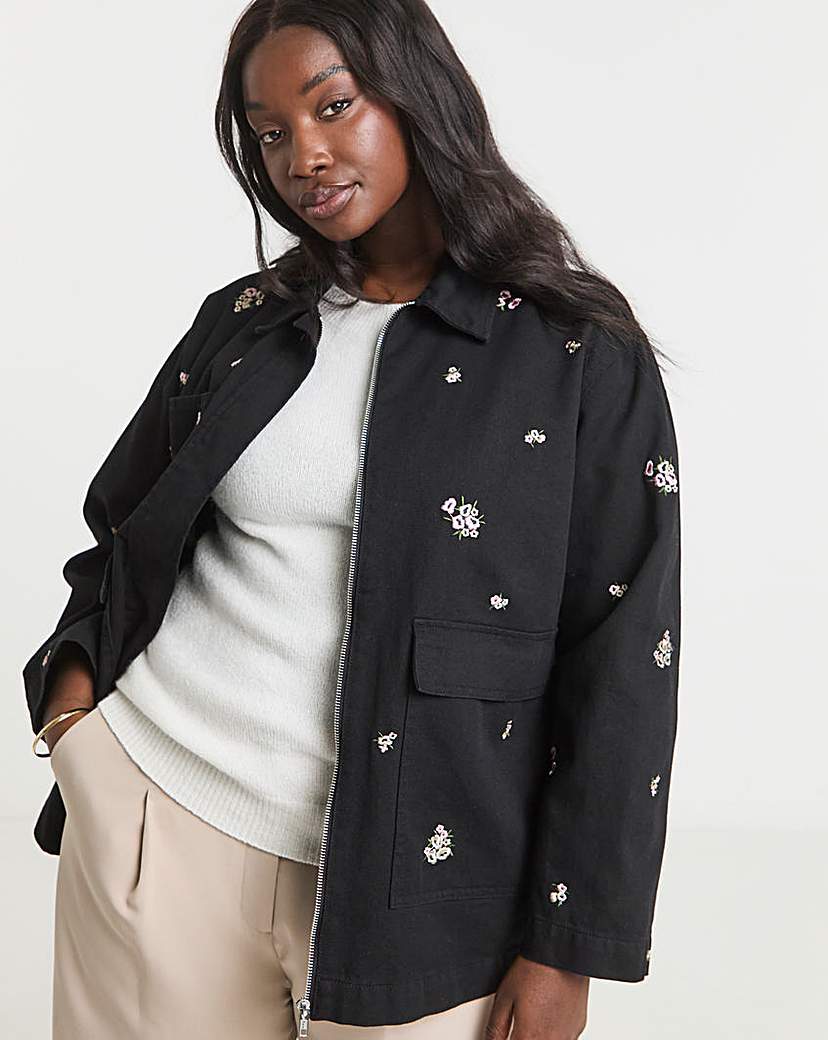 Floral Embroidered Utility Shacket