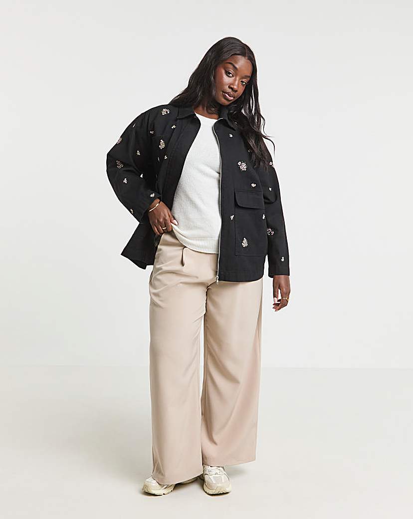 Floral Embroidered Utility Shacket