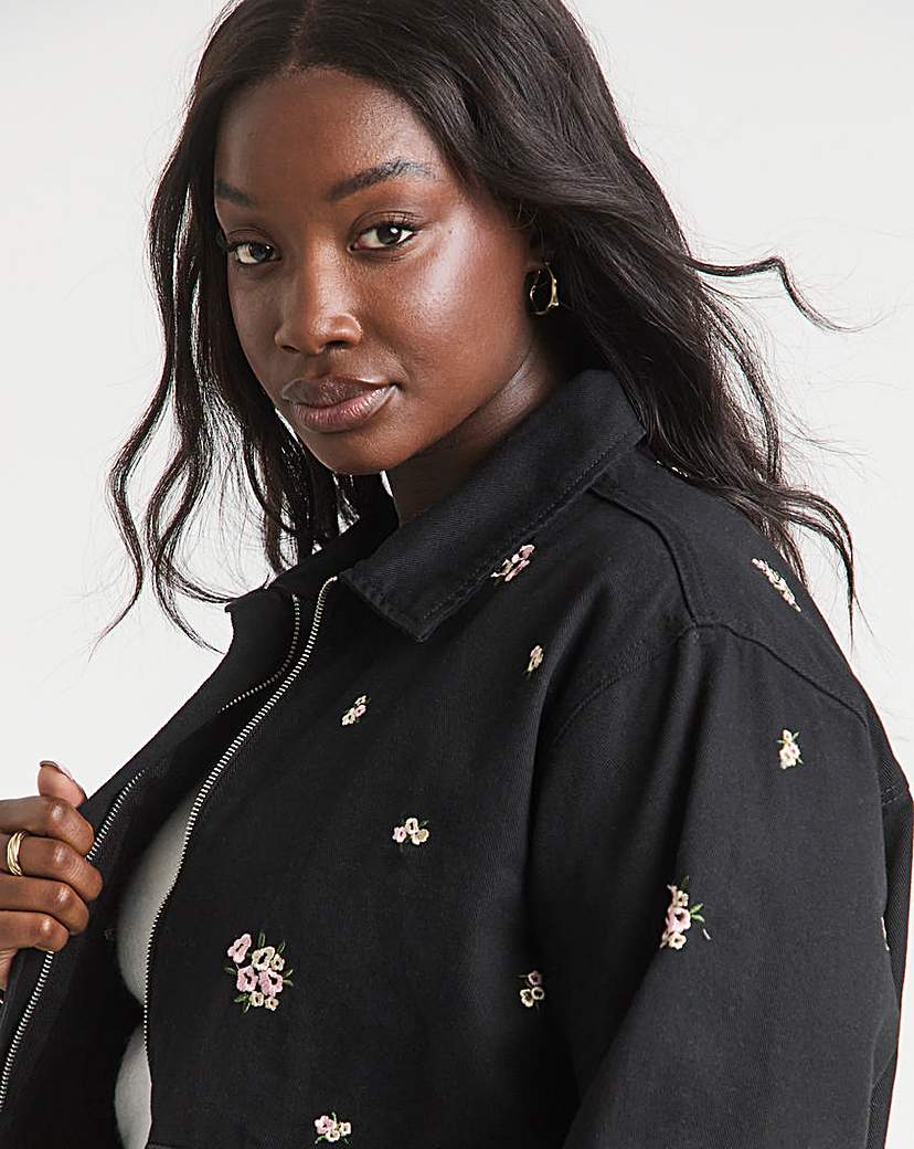 Floral Embroidered Utility Shacket