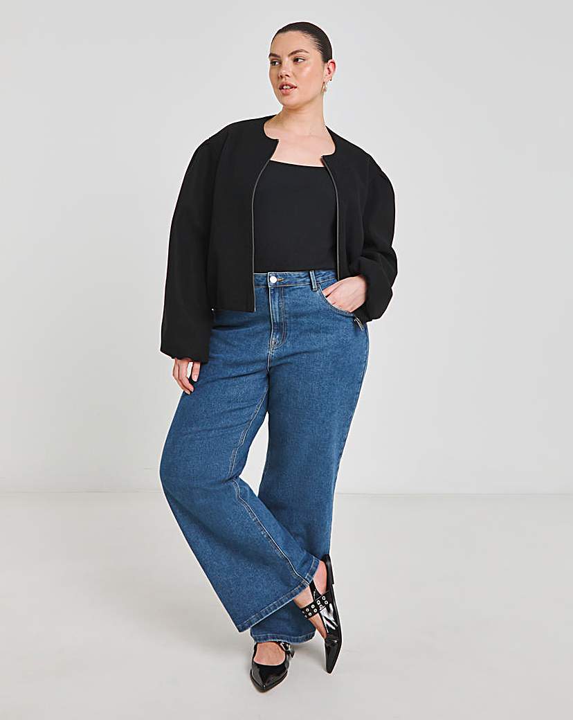Black Bubble Hem Round Collar Jacket