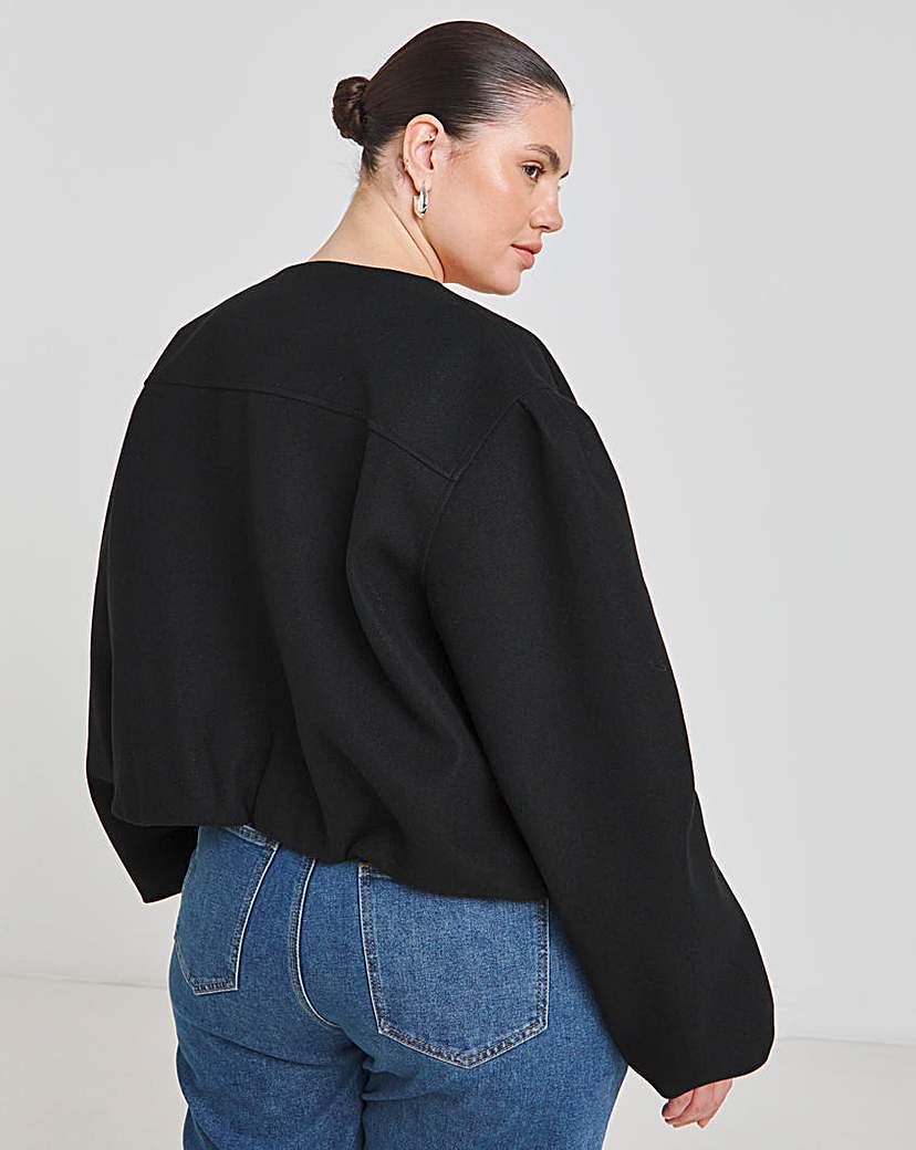 Black Bubble Hem Round Collar Jacket