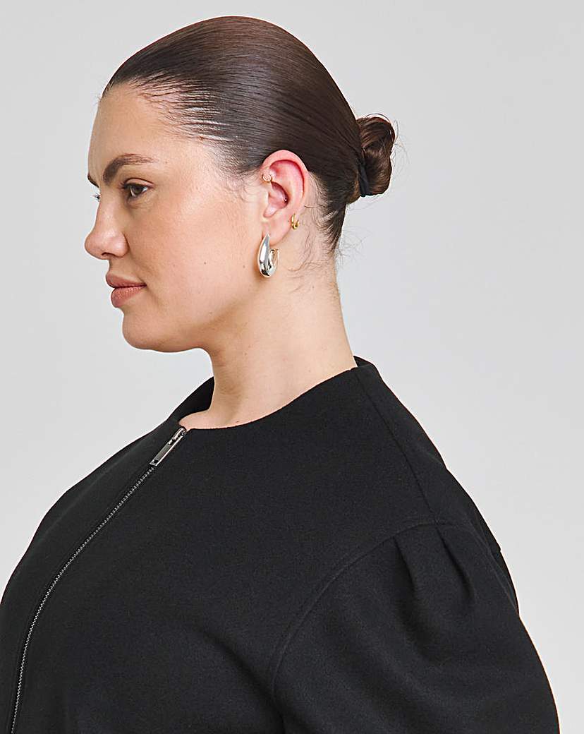 Black Bubble Hem Round Collar Jacket