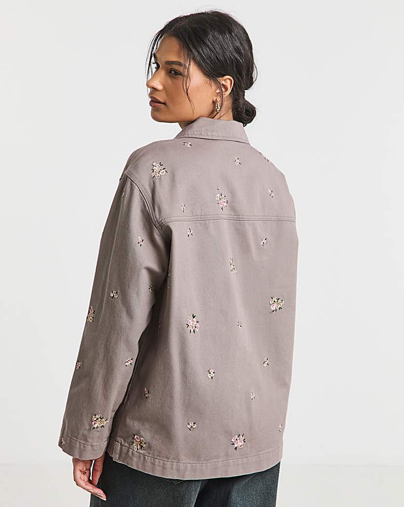 Floral Embriodered Utility Shacket